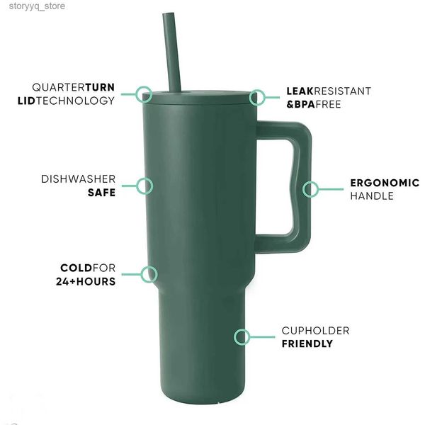 Tassen 40oz Becherbecher mit Griff, isolierter Becherdeckel, Strohhalm, Edelstahl, Kaffee-Thermosbecher der zweiten Generation L240312