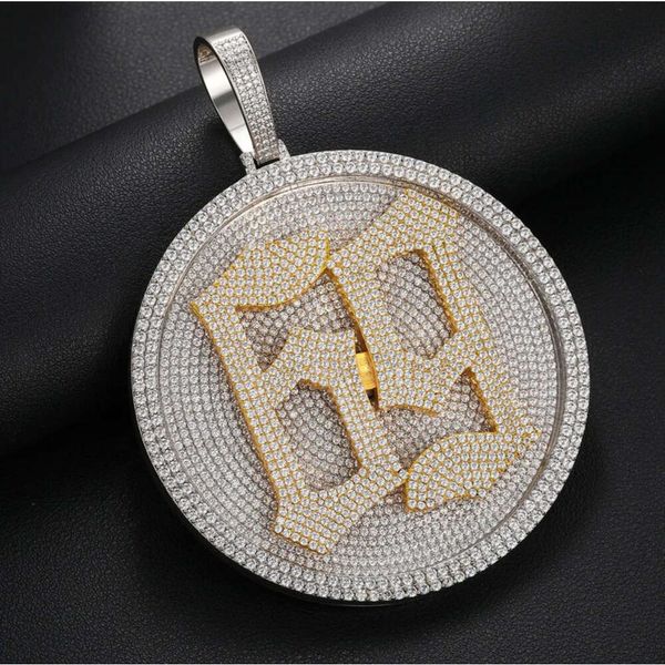 Hip Hop Letras Número Joias 925 Prata Esterlina Rotativa Rodada Personalizada Moissanite Iced Out Pingente