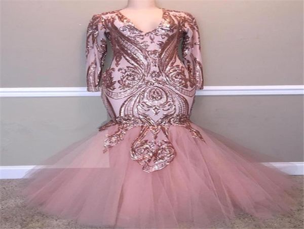 2019 Blush Rosa Lantejoulas Sereia Vestidos de Baile Sexy Shinny Manga Longa Formal Vestido de Festa Plus Size Trumpet Pageant Vestido Personalizado Mad5411532