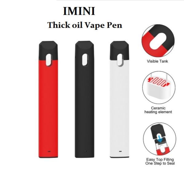 USA Wharehouse Imini 1 ml leerer Keramik-Einweg-Vape-Stift, maßgeschneiderte Einweg-E-Zigarette, 1 ml Pod-Batterie, wiederaufladbare Starter-Kits, leere Postless-Dicköl-Ausrüstung