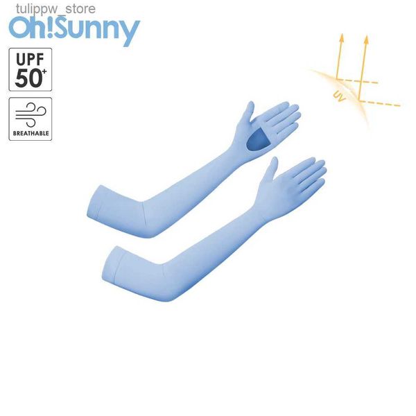 Maniche protettive OhSunny Maniche fresche estive Outdoor Anti-UV Guanti lunghi con palmo vuoto UPF50+ Protezione solare Tessuto Coolchill per guida Ciclismo L240312