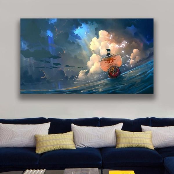 Dipinti Thousand Sunny Ship Anime Manga Poster incorniciato cornice in legno tela decorazione della parete stampe stampe dormitorio casa arredamento camera da letto Pai268S