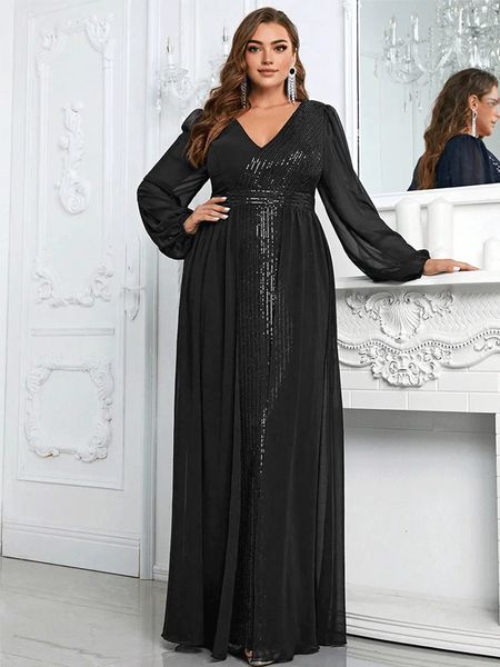 Plus size decote em v multicolor chiffon lantejoulas painel vestido tamanho grande solto elegante verão longo vestido de baile de noite 240308