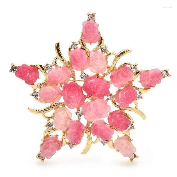 Broches grande estrela de flor para mulheres resina rosa lindo broche de festa de escritório de cinco pontas presentes