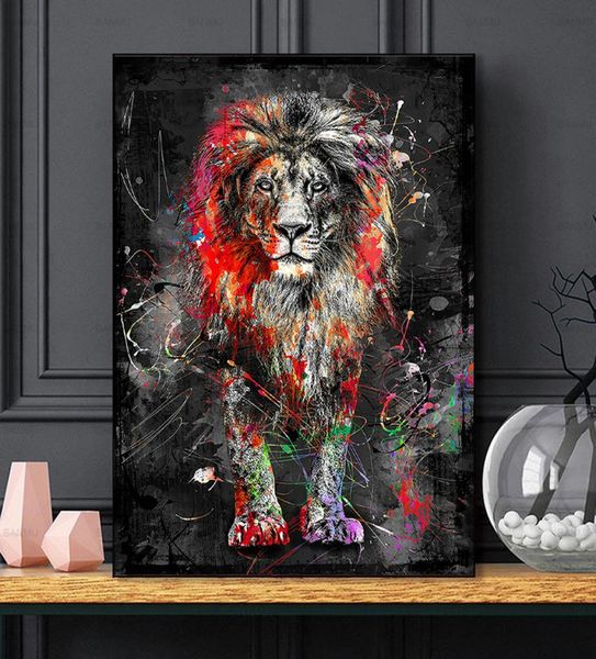 Senza cornice colorato leone animale pittura astratta moderna immagine di arte della parete per la casa opere d'arte poster tela pittura home decor2241539