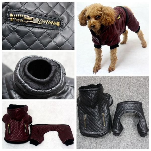 Novo design de couro roupas para cães de estimação inverno destacável conjunto de duas peças casaco para cães jaqueta quente quatro pernas com capuz vestuário para cães roupas para animais de estimação276e