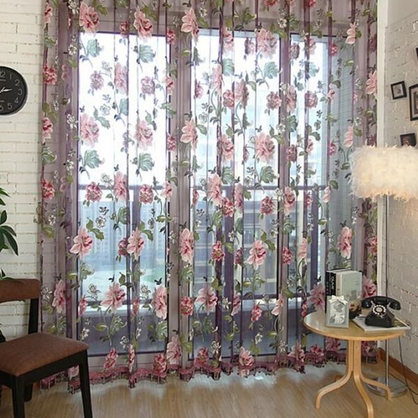 Vorhang Vorhänge Elegante Wohnzimmer Vorhänge Blumen Tüll Voile Fenster Drapieren Panel Sheer Schal Volants Für Mädchen Schlafzimmer297G