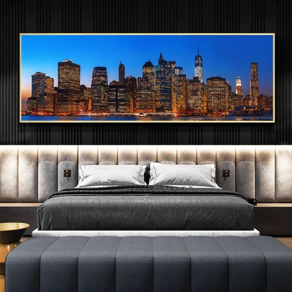 Dipinti di paesaggi dello skyline notturno di New York City Stampa su tela Poster e stampe Manhattan View Art Pictures Home Decor172x