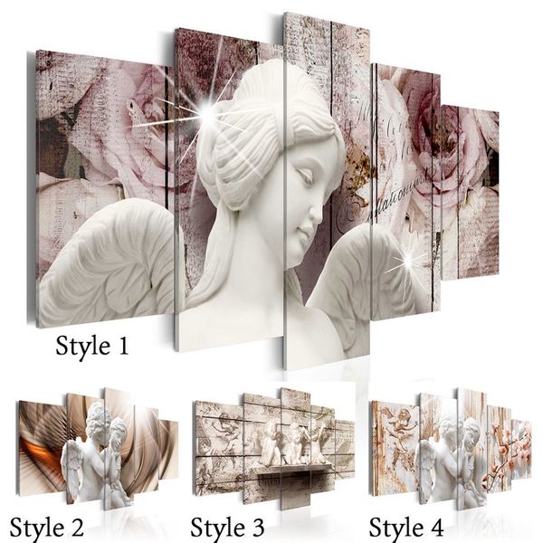 Senza cornice 5 pannelli Lovely Angel Wall Art Dipinti decorativi Stampa su tela per soggiorno Pittura senza cornice 317p