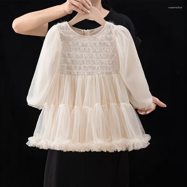 Kız Elbise Kızlar Elbise Bahar ve Sonbahar Moda Kore tarzı Moda Küçük Dantel Prenses Çocuk Örgü