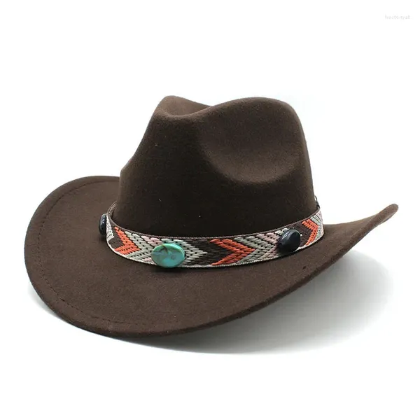 Berretti Cappelli da cowboy jazz classici con cinturino in pelle Cappello a cilindro con cintura retrò a vento etnico casual alla moda occidentale perfetto