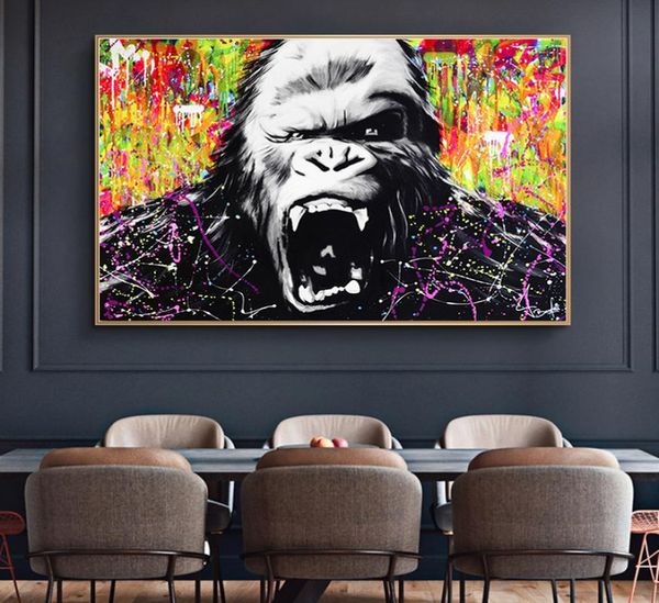 Astratti colorati Gorilla Graffiti Scimmia Poster e stampe Dipinti su tela Immagini di arte della parete per soggiorno Decorazioni per la casa N1312541