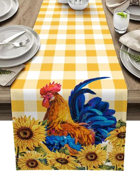 Tischdecke Tier Hahn Sonnenblume Huhn Leinen Läufer Urlaub Party Dekorationen wiederverwendbare Bauernhaus Hochzeit Dekor