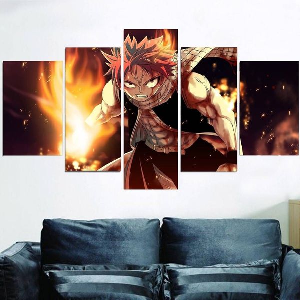 5 pezzi / set senza cornice Fairy Tail Natsu Fire Dragon Slayers Stampa HD su tela Wall Art Painting For Living Room Decor295I