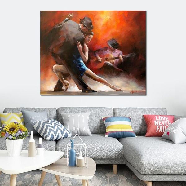Pinturas modernas de dançarino espanhol tango argentino com música artesanal arte em tela para sala de estar decoração de parede gift299r