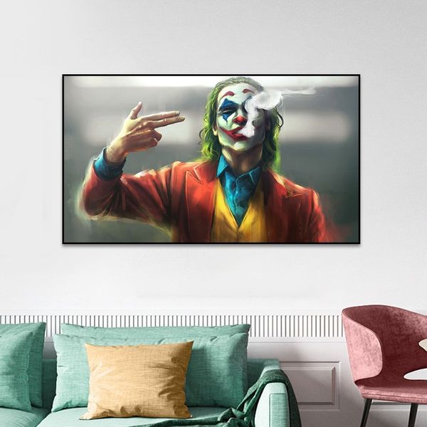 Il Joker che fuma poster e stampa Graffiti Art film creativo dipinto ad olio su tela immagine di arte della parete per soggiorno Decor295P