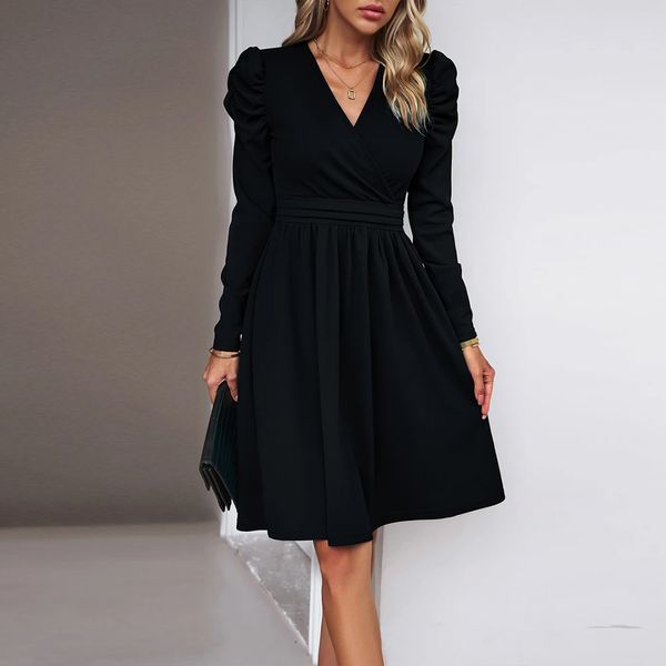 Abito formale Occas per le donne 2023 Autunno sottile vita all'anca Sexy elegante partito di sera gonna nera abbigliamento femminile Vestido Robe L XL 240308