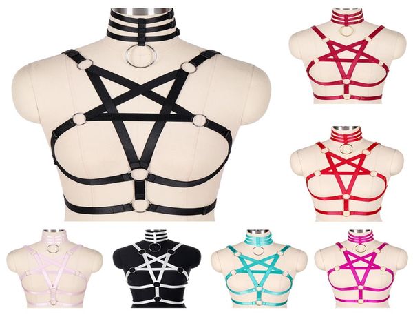 Pentagramma Cintura per imbracatura Bdsm Corpo Costume sexy Donna Bralette Gabbia Reggiseno Corsetto Collare Bondage Lingerie Danza Rave Wear Giarrettiera Suspen7038845