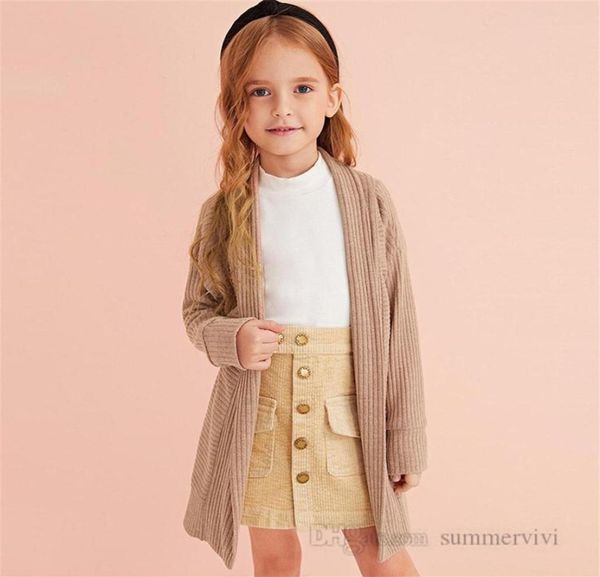 INS Ragazze maglione cardigan bambini aperto davanti lungo lavoro a maglia outwear bambini striscia verticale maglia principessa abbigliamento Q2186242W6242031