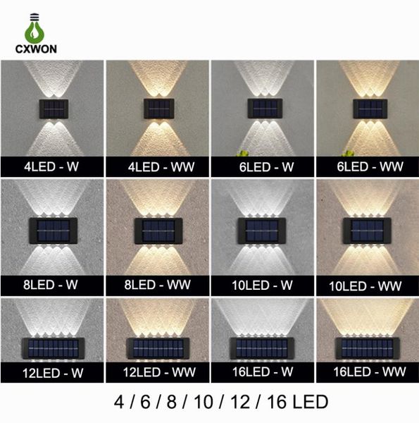 Luzes de parede solares à prova d'água, lente convexa para cima e para baixo, iluminação para jardim, pátio, paisagem, rua, varanda, decoração5330779