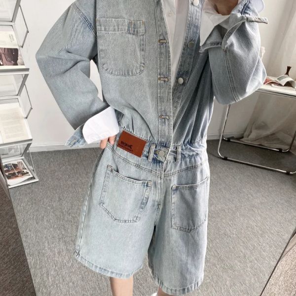 Tuta da coppia coreana in denim tendenza uomo estate manica lunga pantaloncini casual tuta uomo streetwear hip hop corto nel complesso