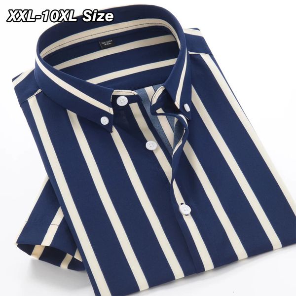 Camicia da uomo a maniche corte taglie forti Estate Classic Stripe Baggy Business Office Dress 7XL 8XL 9XL 10XL Elasticità Abbigliamento casual 240312