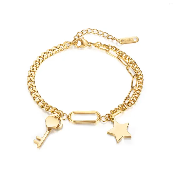 Charm Armbänder Korean Key Little Star Love Anhänger Edelstahl Doppelkette Armband für Frau Mädchen Jubiläumsgeschenk