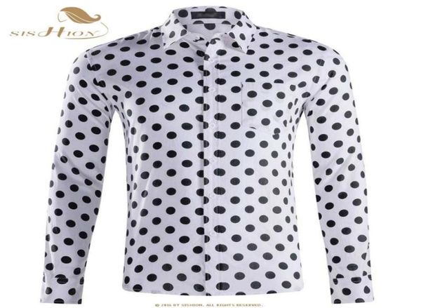 SISHION Herbst Casual Herren Polka Dots Shirts Langarm Baumwolle Männer QY0339 Schwarz Weiß Plus Größe Einzel Bressted Hemd Männer 9554829