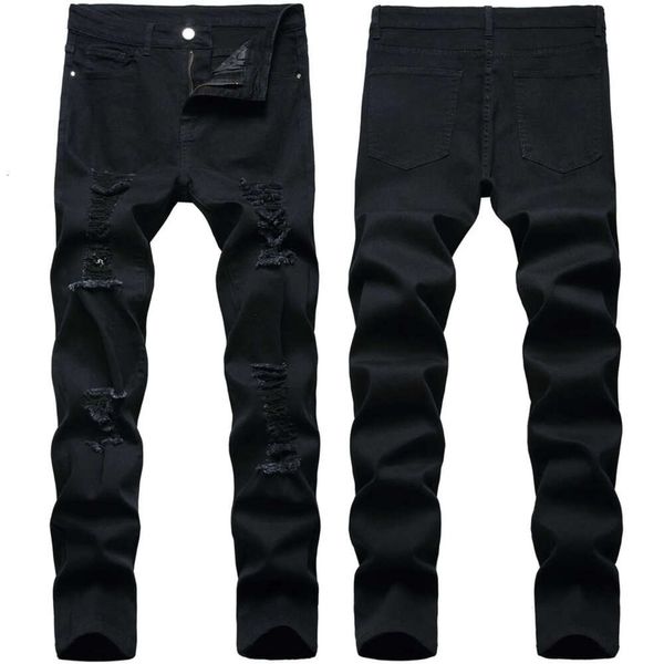 Jeans da uomo retrò neri pantaloni elasticizzati con foro strappato slim fit pantaloni casual in denim moda di alta qualità 543