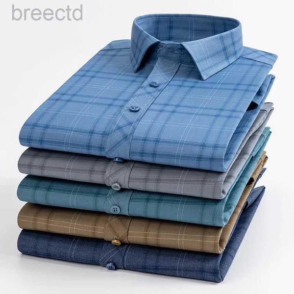 Polo da uomo Nuova camicia scozzese di alta qualità manica slim fit primavera e camicie da lavoro alla moda sottili senza ferro ldd240312