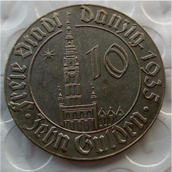 J D20 FREIE STADT DANZIG 10 Gulden 1935 Cópia de moedas banhadas a níquel Ornamentos artesanais de latão réplicas de moedas acessórios de decoração para casa319k