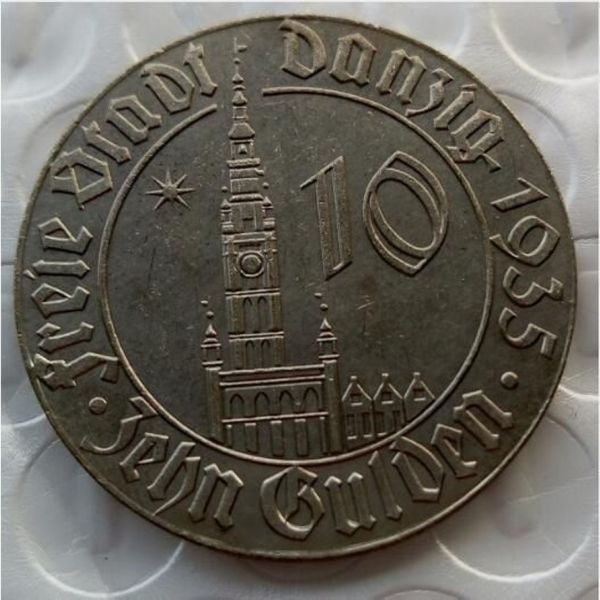 J D20 FREIE STADT DANZIG 10 Gulden 1935 Vernickelte Kopienmünzen Messing Handwerk Ornamente Replikmünzen Heimdekorationszubehör252b