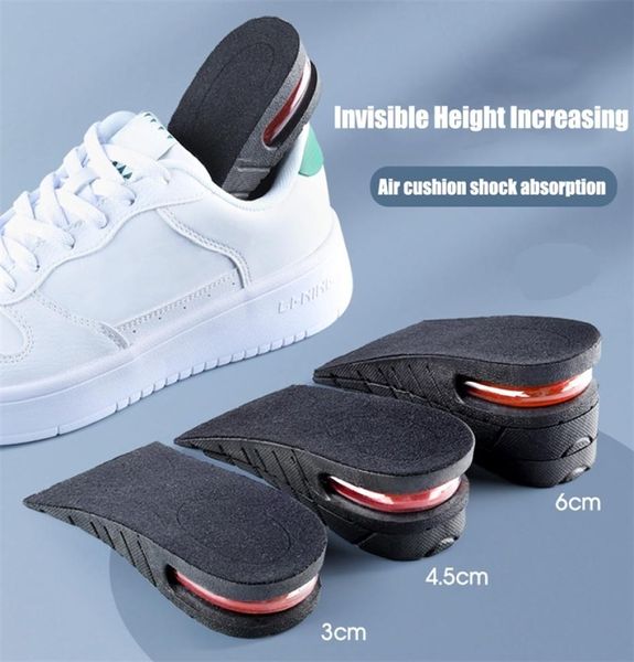 Palmilhas de aumento de altura para homens mulheres sapatos de elevador almofada tênis unissex inserção de elevação de calcanhar aumentar meia palmilha 375cm 220719725014