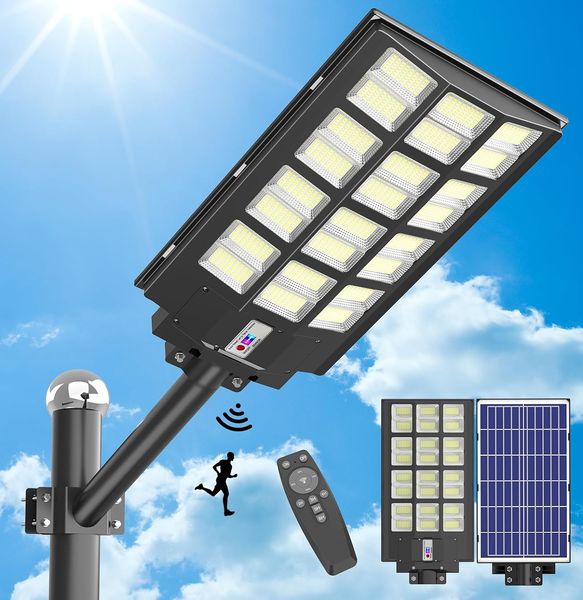 Luzes de rua solares led com controle remoto à prova d'água ao ar livre 600W 800W 1000W iluminação led para estacionamento 6500K lâmpada de segurança com sensor de movimento