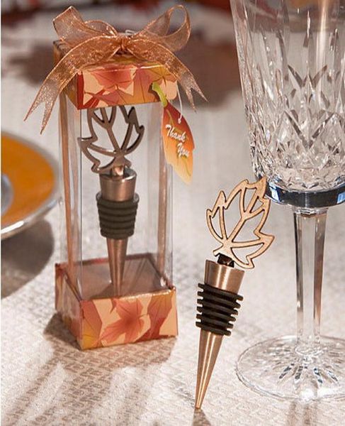 Casamento nupcial chuveiro favores presentes bronze queda no amor maple garrafa de vinho rolha folha festa decoração5013478