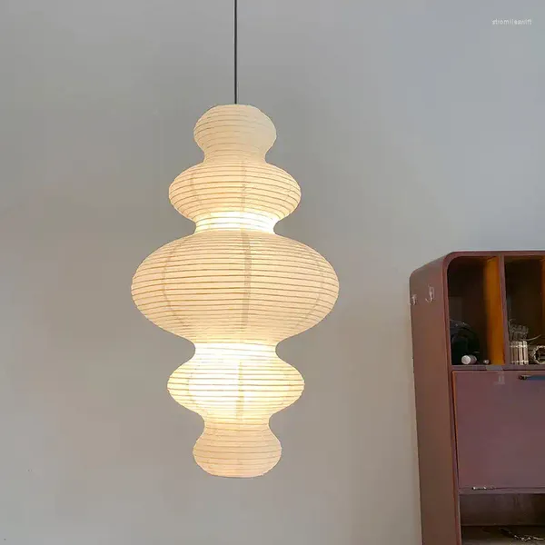 Kolye lambalar Vintage ev dekorasyon pirinç kağıt lamba eşsiz şekil asılı ışık el oturma odası akari noguchi