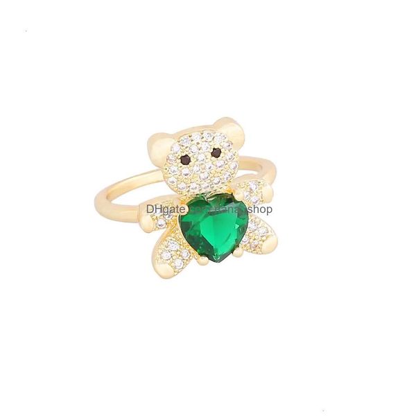 Ringe Schmuck Kupfer Micro Intarsien Zirkon Herz Teddybär Ring Ins Licht Luxus Hand Dekoration Temperament R066 Drop Lieferung Dhqsa