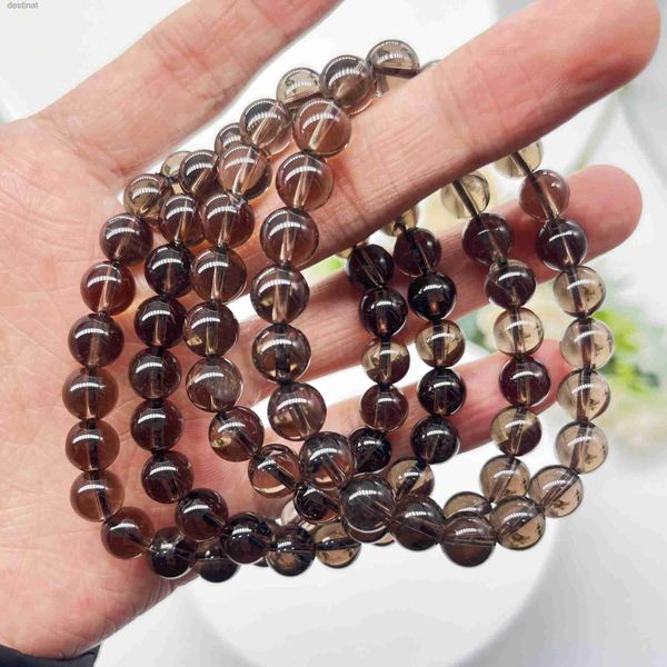 Frisado 8mm natural esfumaçado quartzo frisado pulseira pedra cristal pedra reiki cura grânulos moda para homens mulheres pulseiras yoga jóias giftl24213