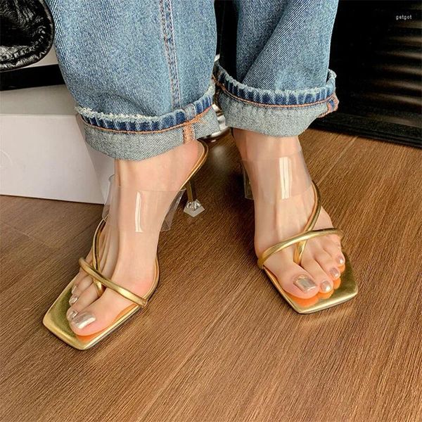 Hausschuhe High Heels PVC Frauen Sexy Rom Schuhe 2024 Sommer Luxus Kleid Sandalen Offene spitze Clip Flip-Flops Weibliche Pumpen rutschen