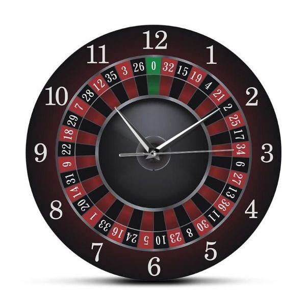 Poker Roulette Orologio da parete con struttura in metallo nero Las Vegas Game Room Wall Art Decor Orologio Orologio Casinò Gift259J