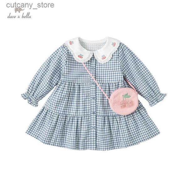 Mädchenkleider DB1220483 Dave Bella Frühlingsbaby, modisches kariertes Kleid mit einer kleinen Tasche, Partykleid, Kinder, Mädchen, Kleinkind, Lolita, 2-teilige Kleidung, L240311