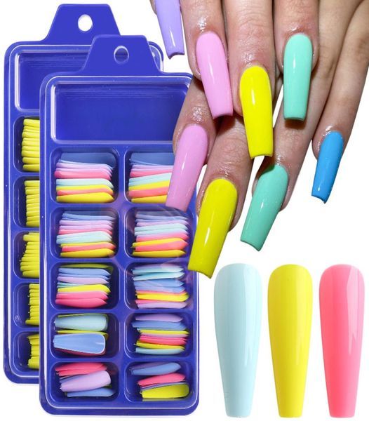 100 pezzi di scatola blister color caramella punte per unghie finte copertura completa opaca ballerina acrilica unghie finte punta estensione manicure bellezza fai da te 2568800