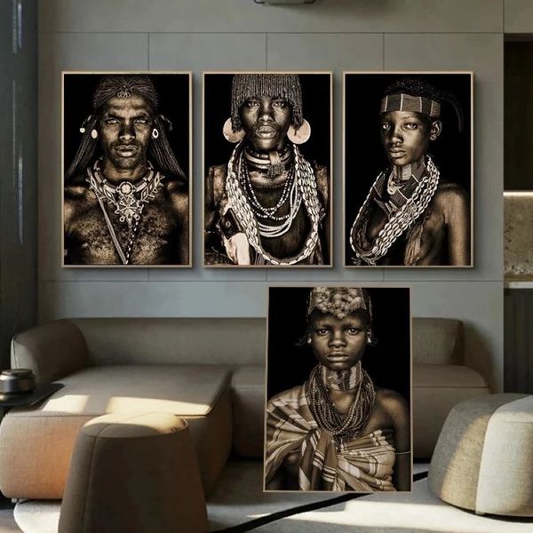 Moderno africano tribal preto pessoas arte cartazes e impressões mulher quadros em tela parede arte fotos para sala de estar decoração casa cuad265b