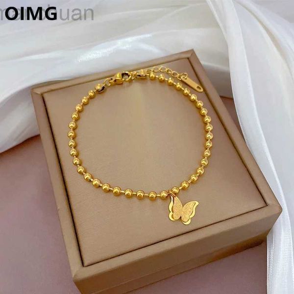 Bracciale OIMG Bracciale in acciaio inossidabile 316L placcato oro Bracciale impermeabile con temperamento carino Farfalla Bracciale a catena per donna Ragazza No Fade ldd240312