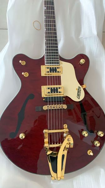 6122 Chet Atkins Country Gentleman Wine Red Quilted Maple Top Hollow Body E-Gitarre Simulierte F-Löcher Grover Imperial Tuners Thumbnail Inlay Bigs Vitrato