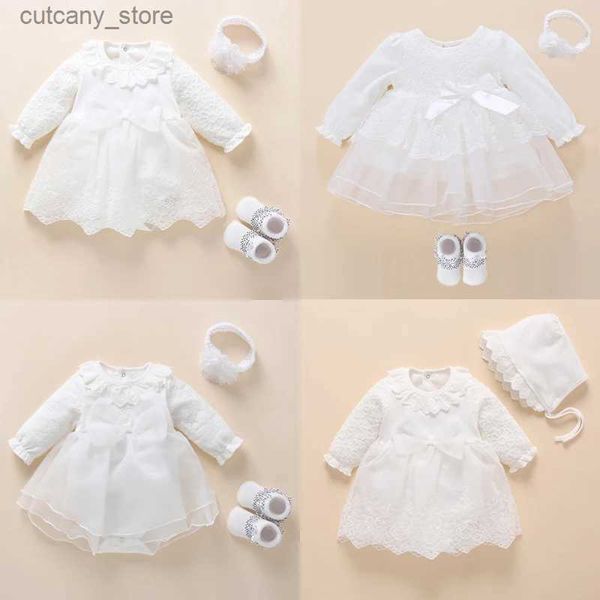 Mädchenkleider Neugeborenes Baby Mädchen Kleid Kleidung Taufkleid Weißes Taufkleid für Baby Mädchen Spitze Vestido Bebe Robe Bapteme 3 6 9 Monate L240315