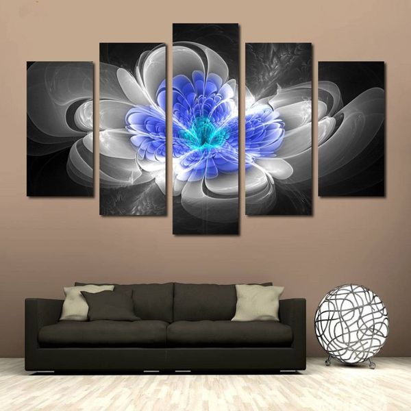 Pittura astratta del fiore blu senza cornice 5 pezzi Poster e stampe Wall Art Canvas Immagini a parete per soggiorno Decor2411