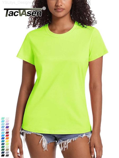 Damen-T-Shirt TACVASEN Sommer-Baumwoll-T-Shirts für Damen, kurzärmelig, O-Ausschnitt, atmungsaktiv, Moiré-ableitend, lässig, modisch, Basic-T-Shirts L24312