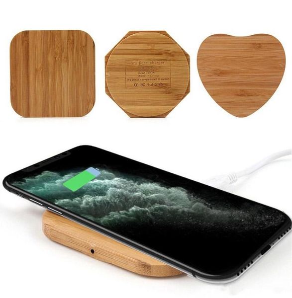 Carregador sem fio de bambu Almofada de madeira Qi Carregamento rápido Dock USB Cabo Tablet Carregadores para iPhone 11 Pro Max Samsung Note10 Plus8375653