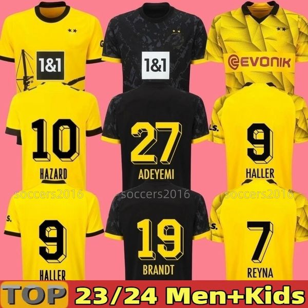 23 24 HALLER Futebol Jerseys 2023 Copa REUS Borussia Futebol Top Camisa Neongelb Hummels Brandt Dortmund Homens Crianças Kit Especial Todo Preto Maillot de Foot